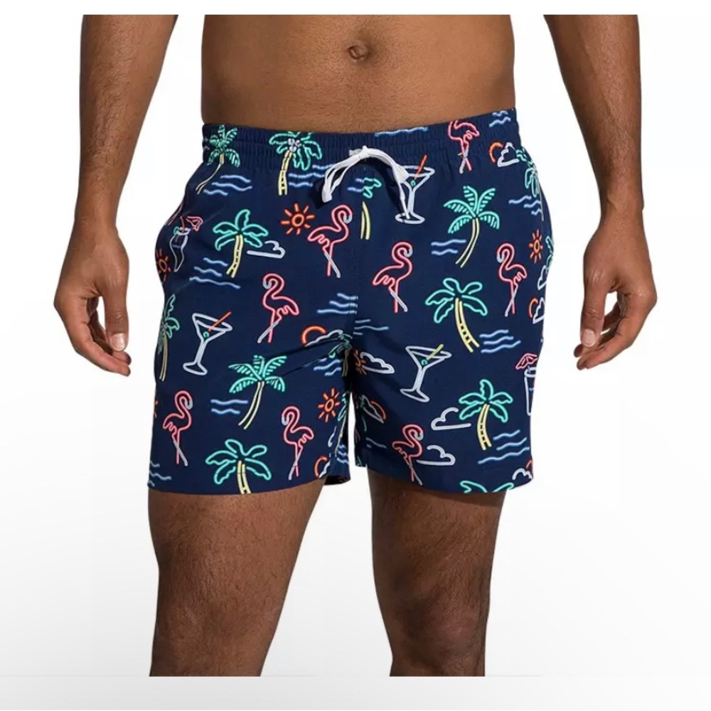 Chubbies Blue Swim Trunks with Retro Tropical Print 5.5 length. Size Small